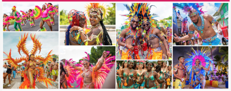 Carnival masqueraders in colourful costumes