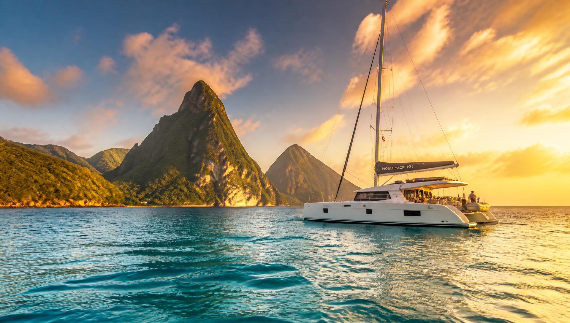 The Pitons at sunset